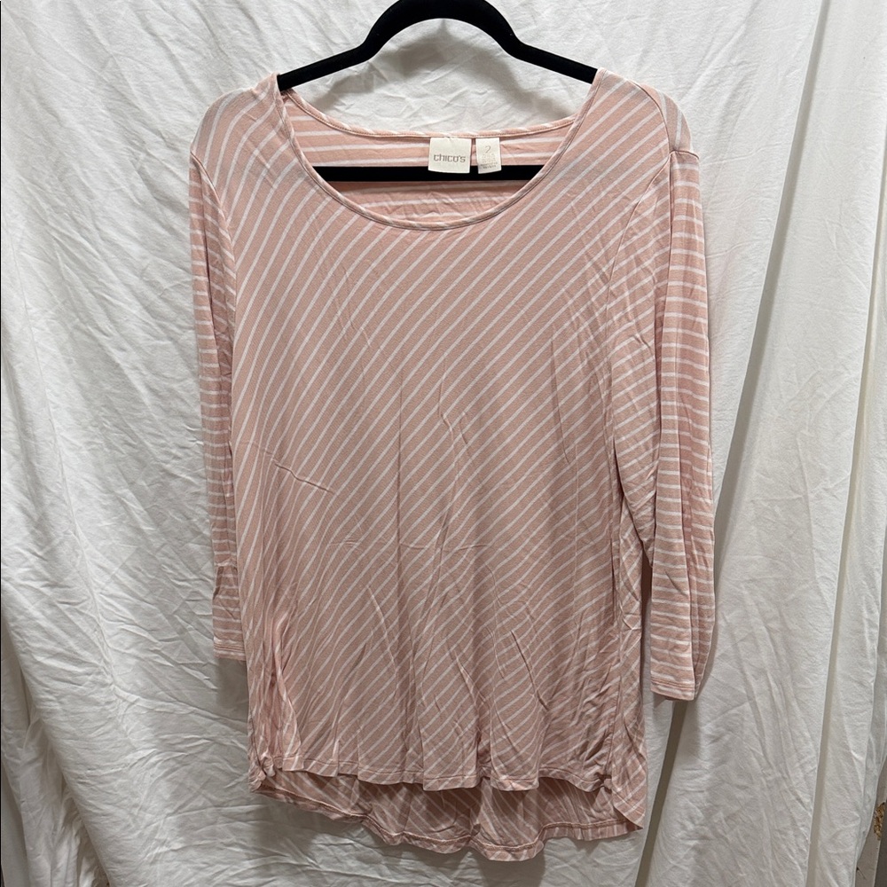 Chico's Pink Striped Long Sleeve Top